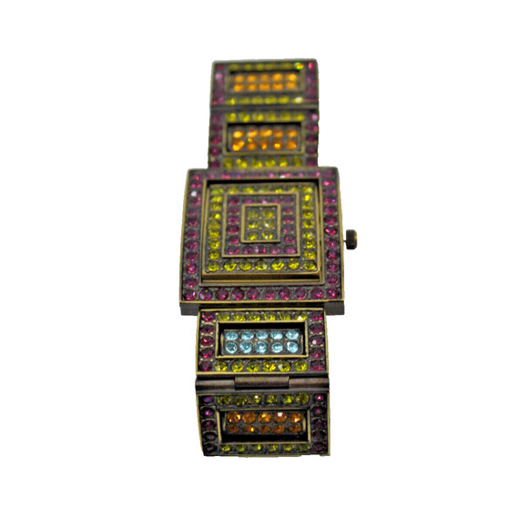 B8 Auth HEIDI DAUS Multicolor Swarovski Crystal Reversible Quarts Watch Bracelet